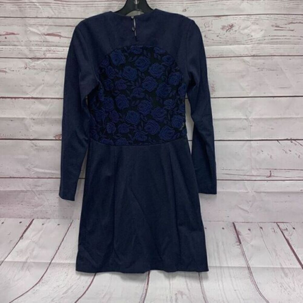 Sandro Paris Navy Floral Lace Back Midi Long Sleeve Dress Women Size Small used
